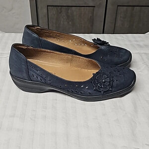 Hotter Womens Shoes Size 6.5 Blue Suede Flower Loafer Comfort‎ Concept